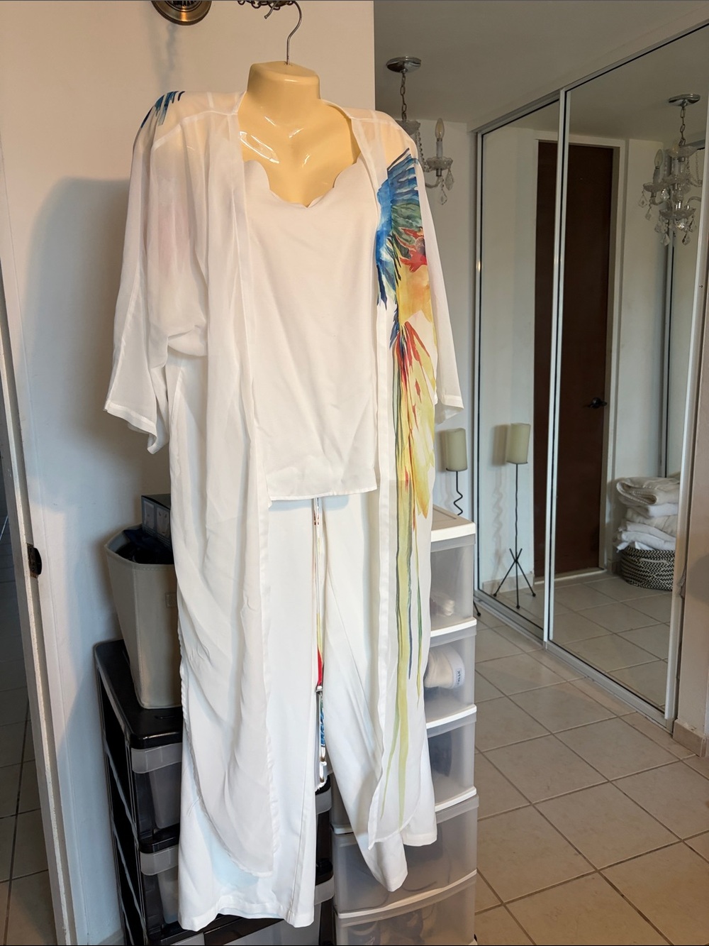 SHEIN White Women's Three-Piece Loungewear Set with Multicolor Watercolor Floral